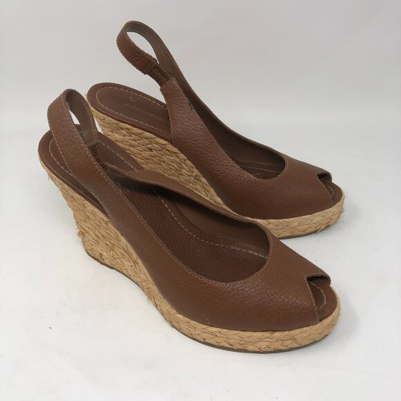 Banana Republic Brown Peep Toe Espadrille Wedge 10 - Picture 2 of 10